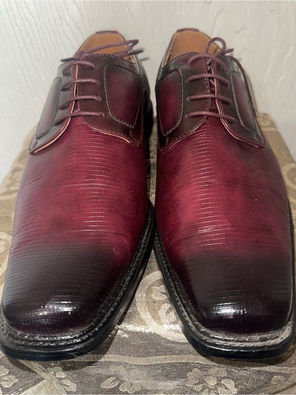 Lucio Ricci Oxford Dress Casual Men’s Shoes Burgundy Red Black Leather Size 13 M